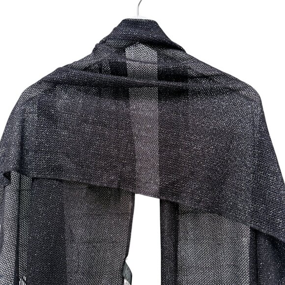 Cejon Scarf Black Silver Shawl Fringe Sheer Sparkle Evening Wrap NWT - Picture 7 of 10